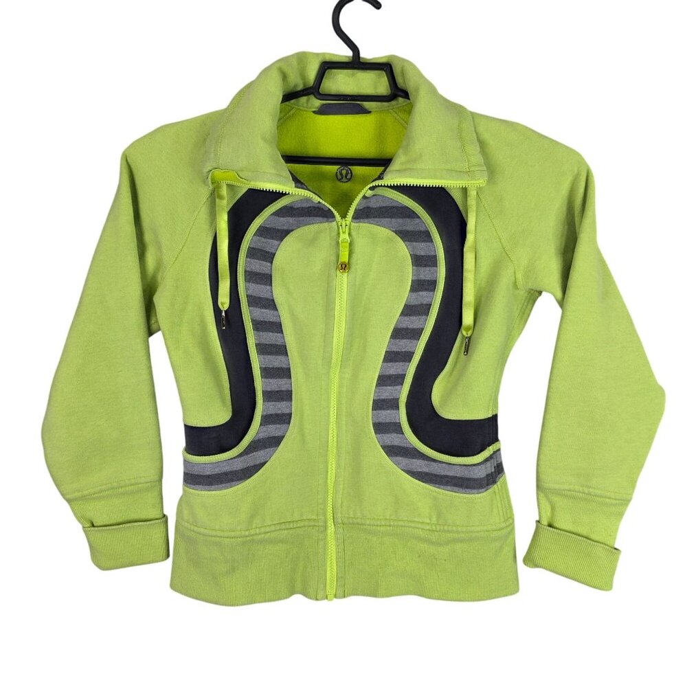 Womens Lululemon Green Striped Full Zip Jacket Cotton Blend Long Sleeve Size M